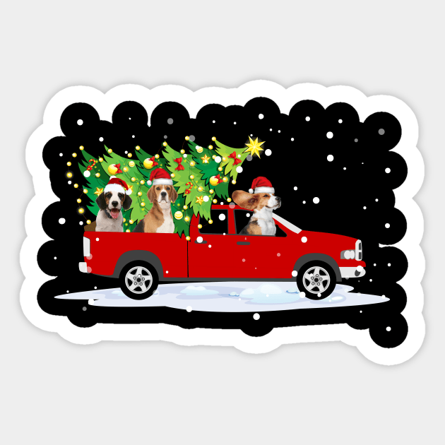 Beagle Car Red Truck Christmas Tree Sticker by nakos